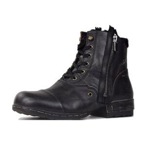Men's Black Leather Boots Osstone Side Zipper